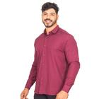 Camisa Social Masculina Manga Longa Básica Lisa Com Bordado