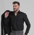 Camisa social preta masculina slim fit elastano / algodão