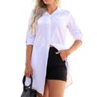 Camisa Social Vestido Chemise Manga Longa Lisa Moda Feminina