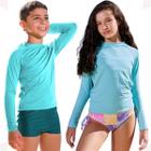 Camisa Térmica Infantil Juvenil Proteção Solar Manga Longa Tecido Gelado 2 a 14 anos Praia Piscina Fator uv 50+