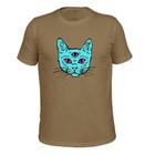 Camiseta 100% Algodão Tecido Macio Estampada Gato Olhos