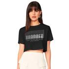 Camiseta Acostamento Cropped Shine Pr25 Preto Feminino