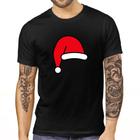 Camiseta Adulto Preta Natal Papai Noel Chapéu Natalina Noela