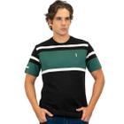 Camiseta Aleatory Listrada Meia Malha 8A Masculino - Verde e Preto