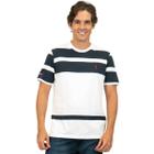 Camiseta Aleatory Meia Malha Listrada 6A Masculino - Marinho e Branco