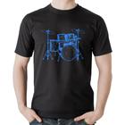 Camiseta Algodão Bateria Música (azul) - Foca na Moda