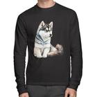Camiseta Algodão Cachorro Husky Siberiano Manga Longa - Foca na Moda