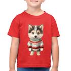 Camiseta Algodão Infantil Cachorro Husky Siberiano Natalino - Foca na Moda