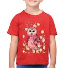 Camiseta Algodão Infantil Coruja e Folhas - Foca na Moda