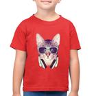 Camiseta Algodão Infantil Gato Headphone - Foca na Moda