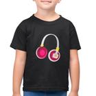 Camiseta Algodão Infantil Headphone Rosa - Foca na Moda