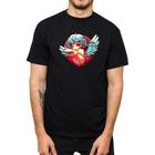 Camiseta Algodao Masculina Macia Manga Curta Estampada Cupido Dia a Dia