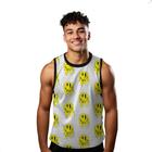 Camiseta Algodão Regata Verão Estilo Moda Praia Emojis Cartoon Amarelo 243