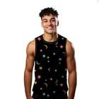 Camiseta Algodão Regata Verão Estilo Moda Praia Estrelas Lua Cartoon Colorido 687