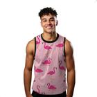 Camiseta Algodão Regata Verão Estilo Moda Praia Flamingo Cartoon Rosa 85