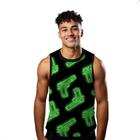 Camiseta Algodão Regata Verão Estilo Moda Praia Gun Neon Verde 353