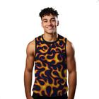 Camiseta Algodão Regata Verão Estilo Moda Praia Listras Fogo Cartoon Laranja 772