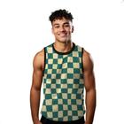 Camiseta Algodão Regata Verão Estilo Moda Praia Xadrez Verde Enigma 596