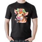 Camiseta Algodão Vaquinha E Flores - Foca na Moda