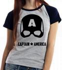 Camiseta Baby Look Blusa Feminina Capitão América Máscara Black