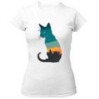 Camiseta Baby Look Silhueta gato cidade noturna