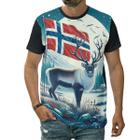 Camiseta Bandeira Da Noruega Natureza Montanhas Gelo Frio