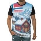 Camiseta Bandeira Da Noruega Natureza Vilarejo Gelo Frio