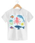 Camiseta Blusa Infantil Animais Safari Selva Floresta Peixe Tubarão Mar Água