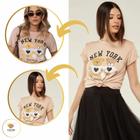 Camiseta Blusa T-shirt Feminina Urso New York & BEST FRIEND Viscolycra Nude Tamanho Único