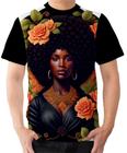 Camiseta Camisa Ads Mulher Negra Cabelo Afro Flores 1 - Fabriqueta