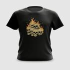Camiseta Camisa Caveiras em Chamas Fogo