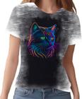 Camiseta Camisa Estampada T-shirt Face Gato Neon Felino 1