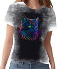 Camiseta Camisa Estampada T-shirt Face Gato Neon Felino 1