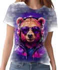 Camiseta Camisa Tshirt Animais Óculos Urso Fone Moderno 3