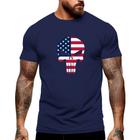 Camiseta Caveira Punk Army USA Manga Curta Gola Redonda Shopping Academia Lazer 100% Algodão