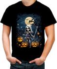 Camiseta Colorida Bruxa Caveira Halloween 1