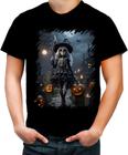 Camiseta Colorida Bruxa Caveira Halloween 13