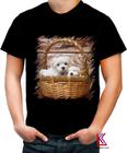 Camiseta Colorida Cachorrinhos na Cesta Filhotes Fofos 1