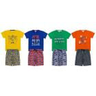 Camiseta Colorida e Bermudas Cores Vivas 8 Peças Meninos