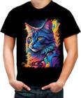 Camiseta Colorida Gatinho Ondas Magnéticas Vibrante 4