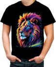 Camiseta Colorida Leão Rei Ondas Magnéticas Vibrante 1