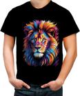 Camiseta Colorida Leão Rei Ondas Magnéticas Vibrante 3