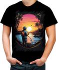 Camiseta Colorida Pesca Esportiva Pôr do Sol Peixes 14