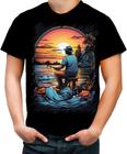 Camiseta Colorida Pesca Esportiva Pôr do Sol Peixes 15