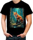 Camiseta Colorida Raposa na Floresta Fofa Desenhada 1