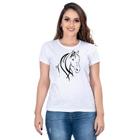 Camiseta Country Feminina Algodão Estampa Cavalo Gola Careca