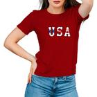 Camiseta de Algodão Feminina Manga Curta Estampa USA Casual