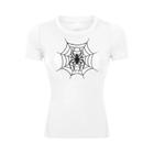 Camiseta de Compressão Feminina com Estampa de Aranha - Manga Curta para Corrida, Treino e Yoga