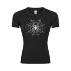 Camiseta de Compressão Feminina com Estampa de Aranha - Manga Curta para Corrida, Treino e Yoga