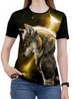 Camiseta de Lobo Feminina Animal Galaxia Espaço blusa